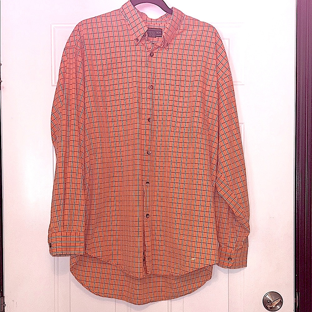 Croft & Barrow Men's Cotton Plaid Button Down Shirt L TALL Orange Career